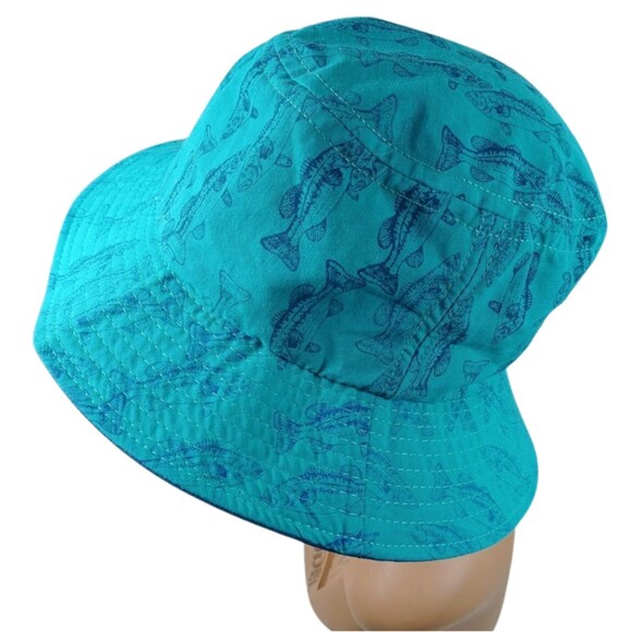 Fishing Themed Pattern Teal Bucket Hat by P Cap ~ Size Large ~ USA Never Worn - Picture 3 of 6